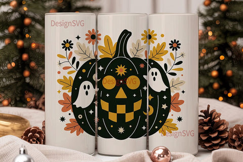 Floral Halloween Pumpkin 20oz Tumbler Sublimation DesignSVG 