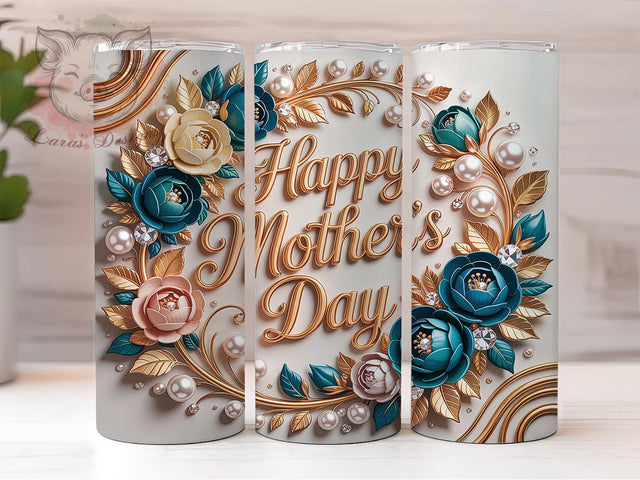 Floral Happy Mother’s Day 20oz Tumbler, Happy Mother’s Day, Elegant Design, Luxurious Style, Mom Gift, 20oz Tumbler Wrap, Sublimation PNG Sublimation Lara' s Designs 