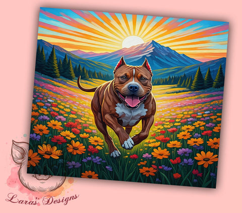 Floral Happy Pit Bull Tumbler Wrap, Pit Bull Tumbler, Floral Design, 20oz Wrap, Sublimation Design, Dog Lover Gift, Happy Dog Cup, Animal Drinkware Sublimation Lara' s Designs 