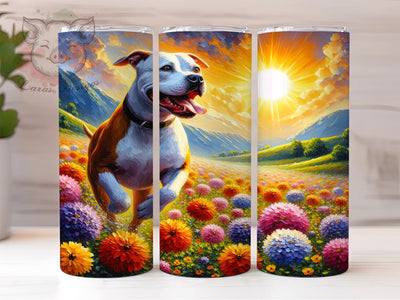 Floral Happy Pit Bull Tumbler Wrap, Pit Bull Tumbler, Floral Design, 20oz Wrap, Sublimation Design, Dog Lover Gift, Happy Dog Cup, Animal Drinkware Sublimation Lara' s Designs 