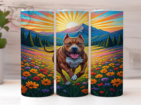 Floral Happy Pit Bull Tumbler Wrap, Pit Bull Tumbler, Floral Design, 20oz Wrap, Sublimation Design, Dog Lover Gift, Happy Dog Cup, Animal Drinkware Sublimation Lara' s Designs 