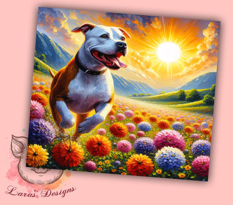 Floral Happy Pit Bull Tumbler Wrap, Pit Bull Tumbler, Floral Design, 20oz Wrap, Sublimation Design, Dog Lover Gift, Happy Dog Cup, Animal Drinkware Sublimation Lara' s Designs 