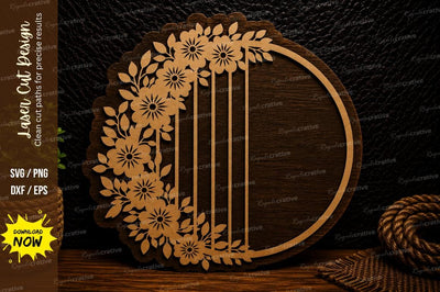 Floral Harp Frame Laser Cut Svg Design SVG Regulrcrative 