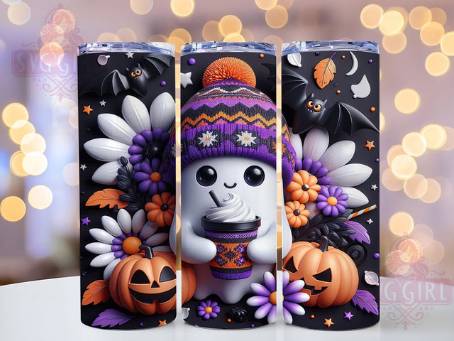 Floral Haunted Cute Halloween Ghost Tumbler, Spooky Halloween Wrap, Haunted Flower Cup, Kawaii Ghost Design, 20Oz Sublimation Wrap, Botanical Halloween Drinkware, Elegant Spooky Tumbler Sublimation SvggirlplusArt 