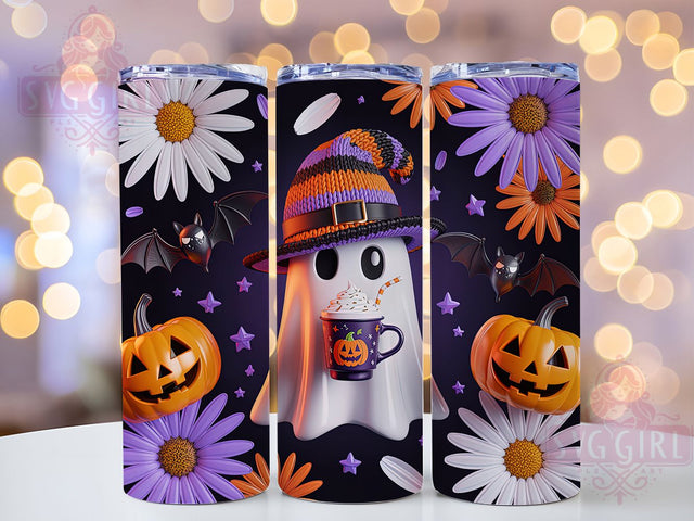 Floral Haunted Cute Halloween Ghost Tumbler, Spooky Halloween Wrap, Haunted Flower Cup, Kawaii Ghost Design, 20Oz Sublimation Wrap, Botanical Halloween Drinkware, Elegant Spooky Tumbler Sublimation SvggirlplusArt 