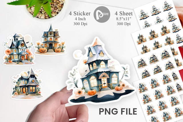 Floral Haunted House Watercolor Sticker Sublimation artnoy 