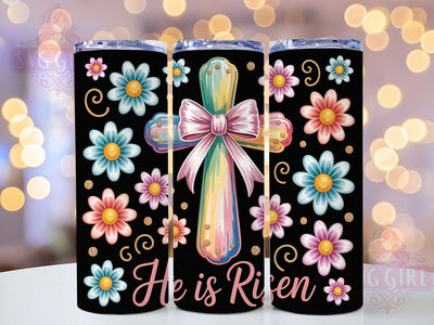 Floral He Is Risen Cross Tumbler, Easter Bow Cross Tumbler, Spring Flowers Faith Wrap, Stylish 20oz Wrap, Sublimation Design, Trendy Gift Idea, Inspirational Christian Tumbler Sublimation SvggirlplusArt 