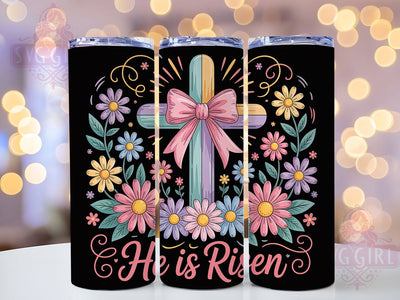 Floral He Is Risen Cross Tumbler, Easter Bow Cross Tumbler, Spring Flowers Faith Wrap, Stylish 20oz Wrap, Sublimation Design, Trendy Gift Idea, Inspirational Christian Tumbler Sublimation SvggirlplusArt 