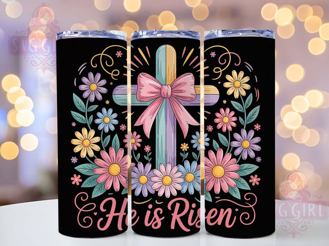 Floral He Is Risen Cross Tumbler, Easter Bow Cross Tumbler, Spring Flowers Faith Wrap, Stylish 20oz Wrap, Sublimation Design, Trendy Gift Idea, Inspirational Christian Tumbler Sublimation SvggirlplusArt 