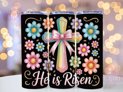 Floral He Is Risen Cross Tumbler, Easter Bow Cross Tumbler, Spring Flowers Faith Wrap, Stylish 20oz Wrap, Sublimation Design, Trendy Gift Idea, Inspirational Christian Tumbler Sublimation SvggirlplusArt 