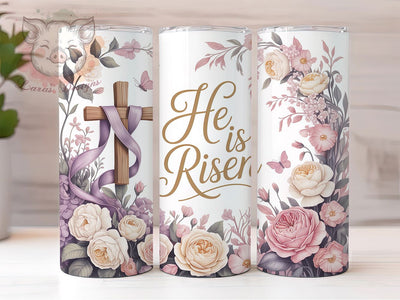 Floral He Is Risen Cross Tumbler, He Is Risen Tumbler, Stylish 20oz Wrap, Sublimation Design, Trendy Gift Idea, Faith Cross Wrap, Inspirational Christian Tumbler Sublimation Lara' s Designs 
