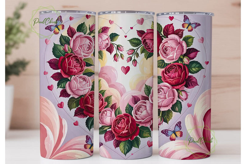 Floral Heart 20oz Tumbler Wrap Sublimation PixelChick 