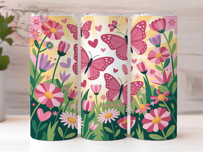 Floral Heart Butterfly 20oz Tumbler, Hearts Cup Wrap, Colorful Flower Design, Sublimation Tumbler Wrap, 20Oz Tumbler Design, Artistic Heart Cup, Stylish Butterfly Floral Wrap Sublimation Lara' s Designs 