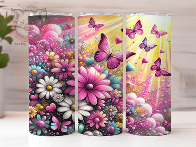Floral Heart Butterfly 20oz Tumbler, Hearts Cup Wrap, Colorful Flower Design, Sublimation Tumbler Wrap, 20Oz Tumbler Design, Artistic Heart Cup, Stylish Butterfly Floral Wrap Sublimation Lara' s Designs 