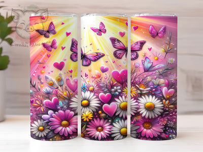 Floral Heart Butterfly 20oz Tumbler, Hearts Cup Wrap, Colorful Flower Design, Sublimation Tumbler Wrap, 20Oz Tumbler Design, Artistic Heart Cup, Stylish Butterfly Floral Wrap Sublimation Lara' s Designs 
