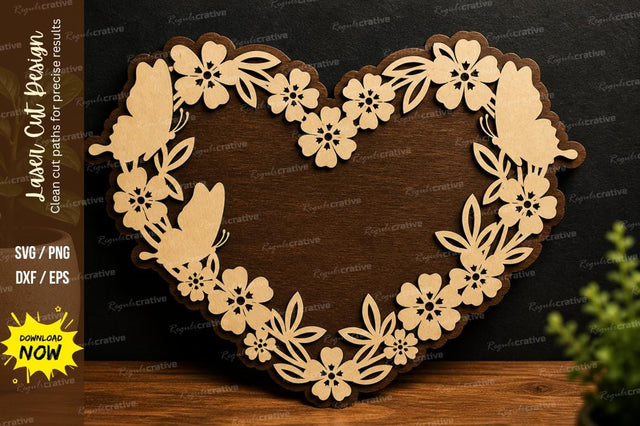 Floral Heart Butterfly laser cut svg File SVG Regulrcrative 