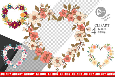 Floral Heart Clipart Sublimation artnoy 