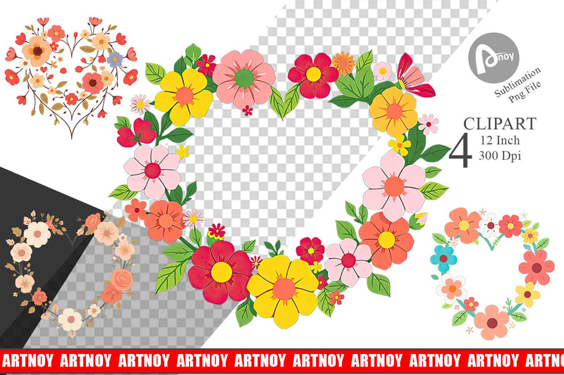 Floral Heart Clipart Sublimation artnoy 