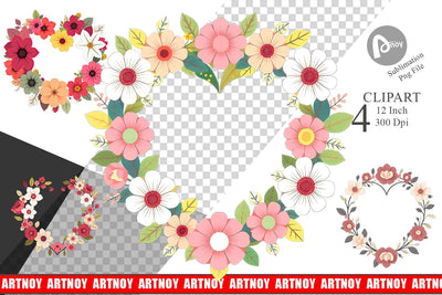 Floral Heart Clipart Sublimation artnoy 