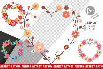 Floral Heart Clipart Sublimation artnoy 