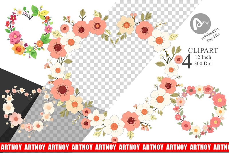 Floral Heart Clipart Sublimation artnoy 
