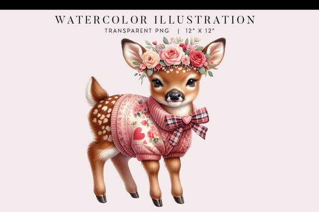 Floral Heart Fawn Valentine PNG Sublimation BijouBay 