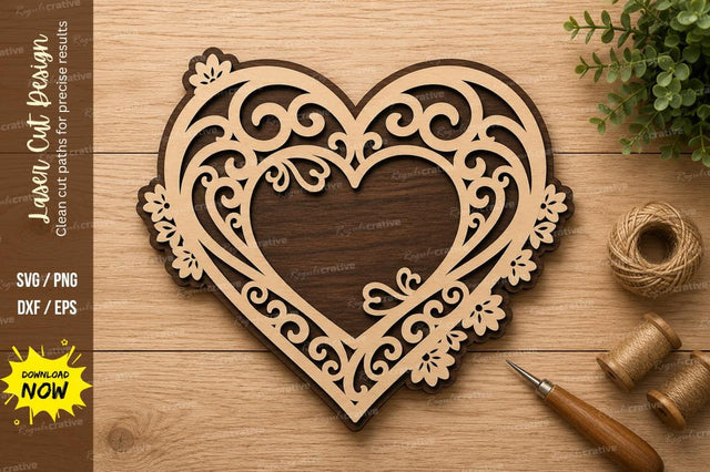Floral Heart Frame Laser Cut SVG Design SVG Regulrcrative 