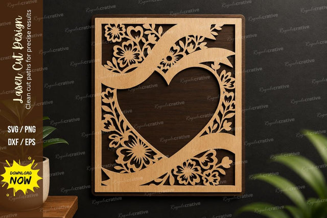Floral Heart Frame Laser Cut SVG Design SVG Regulrcrative 