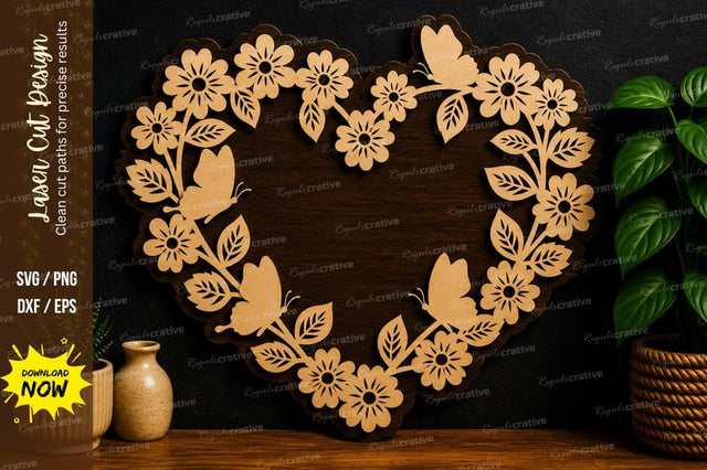 Floral Heart Frame laser cut svg File SVG Regulrcrative 