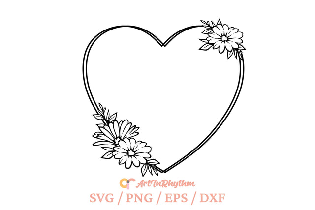 Floral Heart Frame Svg, Heart Svg, Floral Frame Svg, Floral Wreath Svg, Heart Border Svg SVG Artinrhythm shop 