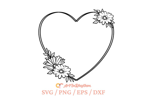 Floral Heart Frame Svg, Heart Svg, Floral Frame Svg, Floral Wreath Svg, Heart Border Svg SVG Artinrhythm shop 