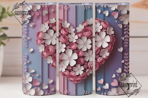 Floral Heart Garden 20oz Tumbler Wrap Sublimation sassyprint 