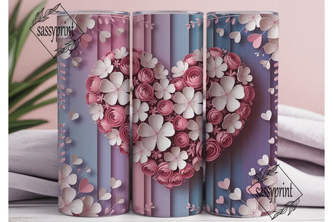Floral Heart Garden 20oz Tumbler Wrap Sublimation sassyprint 