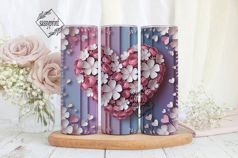 Floral Heart Garden 20oz Tumbler Wrap Sublimation sassyprint 