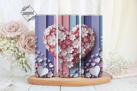 Floral Heart Garden 20oz Tumbler Wrap Sublimation sassyprint 