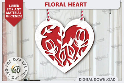 Floral Heart Laser Cut Decoration. Layered Heart SVG SVG Evgenyia Guschina 