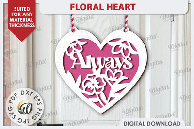 Floral Heart Laser Cut Decoration. Layered Heart SVG SVG Evgenyia Guschina 