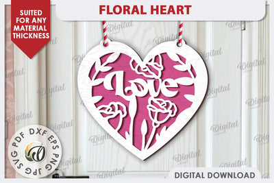 Floral Heart Laser Cut Decoration. Layered Heart SVG SVG Evgenyia Guschina 