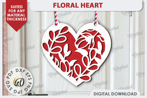 Floral Heart Laser Cut Decoration. Layered Heart SVG SVG Evgenyia Guschina 
