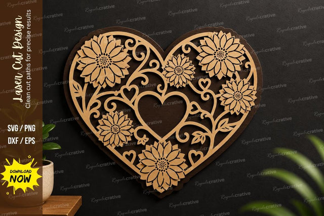 Floral Heart Laser Cut Svg Design SVG Regulrcrative 