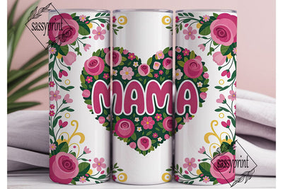 Floral Heart Mama 20oz Tumbler Wrap Sublimation sassyprint 