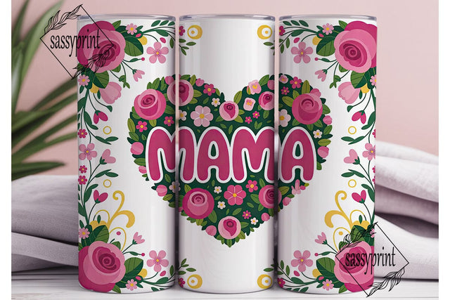 Floral Heart Mama 20oz Tumbler Wrap Sublimation sassyprint 