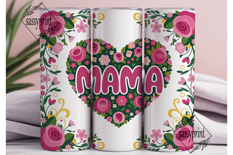 Floral Heart Mama 20oz Tumbler Wrap Sublimation sassyprint 