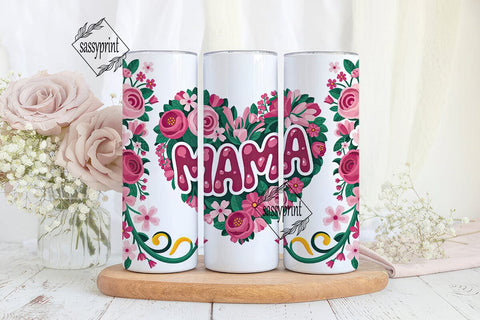 Floral Heart Mama 20oz Tumbler Wrap Sublimation sassyprint 