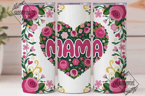 Floral Heart Mama 20oz Tumbler Wrap Sublimation sassyprint 