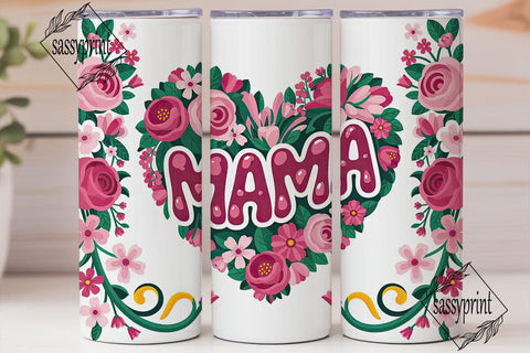 Floral Heart Mama 20oz Tumbler Wrap Sublimation sassyprint 