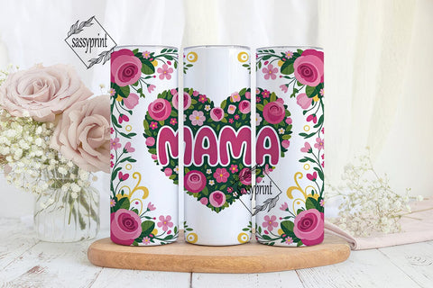 Floral Heart Mama 20oz Tumbler Wrap Sublimation sassyprint 