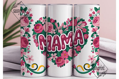 Floral Heart Mama 20oz Tumbler Wrap Sublimation sassyprint 