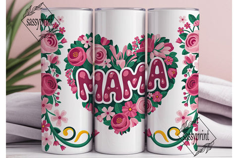 Floral Heart Mama 20oz Tumbler Wrap Sublimation sassyprint 