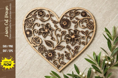 Floral Heart Mandala – Laser Cut Wooden Decorative Wall Art Design SVG Regulrcrative 